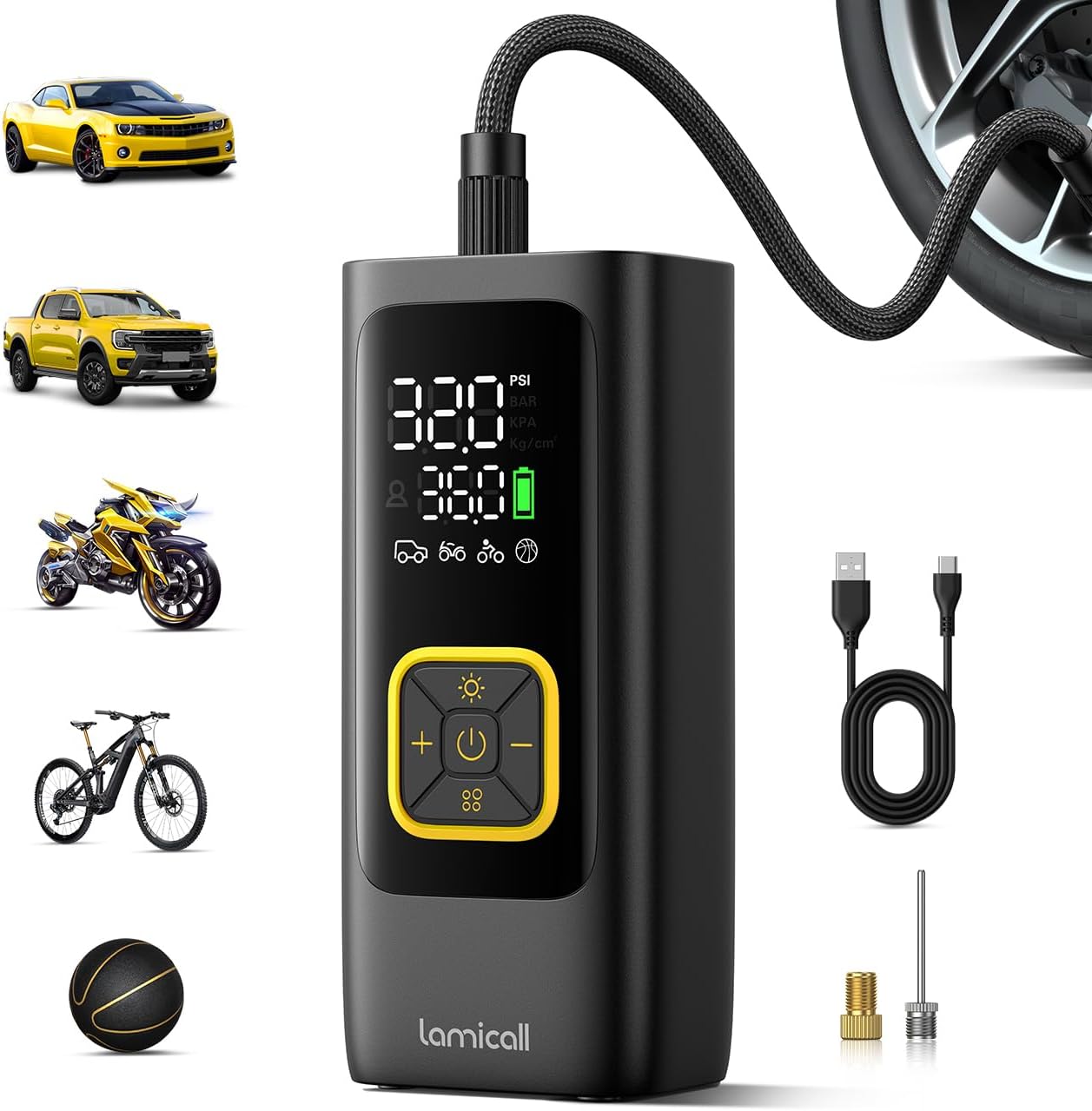 Compresor Auto Portabil 150 PSI – Umflare Rapidă, Oprire Automată și LED SOS