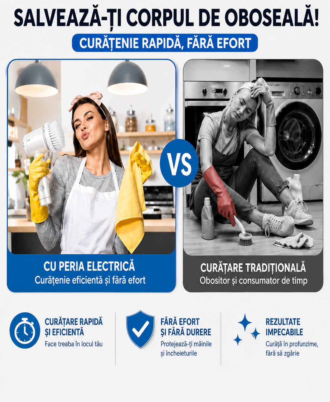Perie Electrică Curățare 5 în 1 – Curăță Rapid Fără Frecat Manual