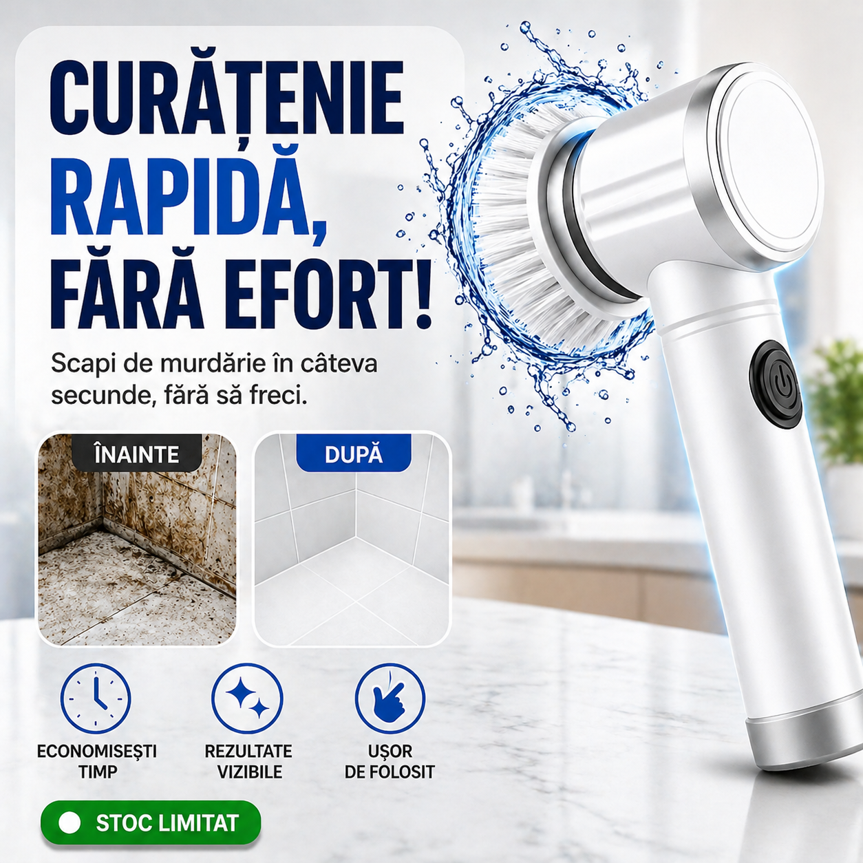 Perie Electrică Curățare 5 în 1 – Curăță Rapid Fără Frecat Manual